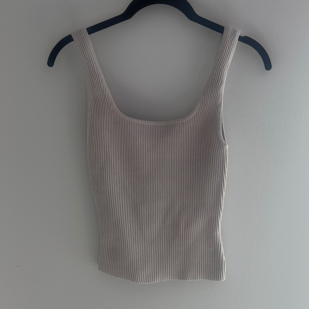Babaton Ribbed Square-Neck Sculpt Tank — Light Taupe